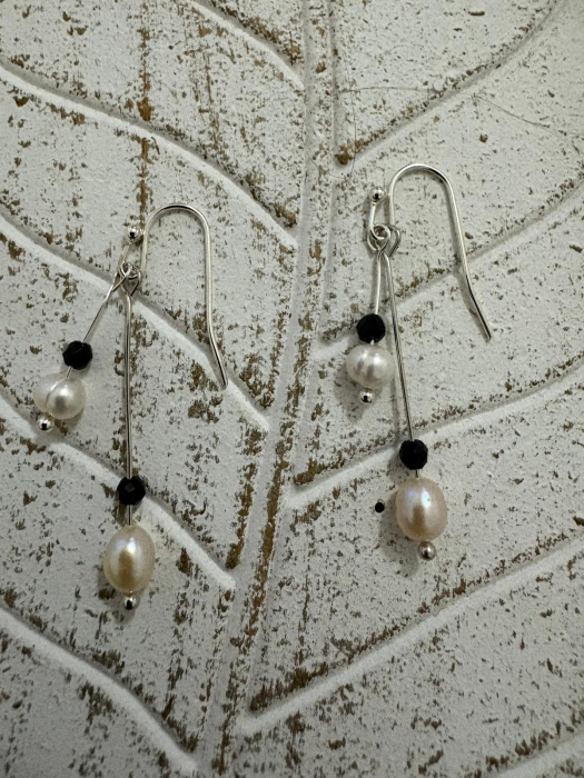 Cercei perle naturale si turmalină negra– Bijuterii handmade elegante [1]
