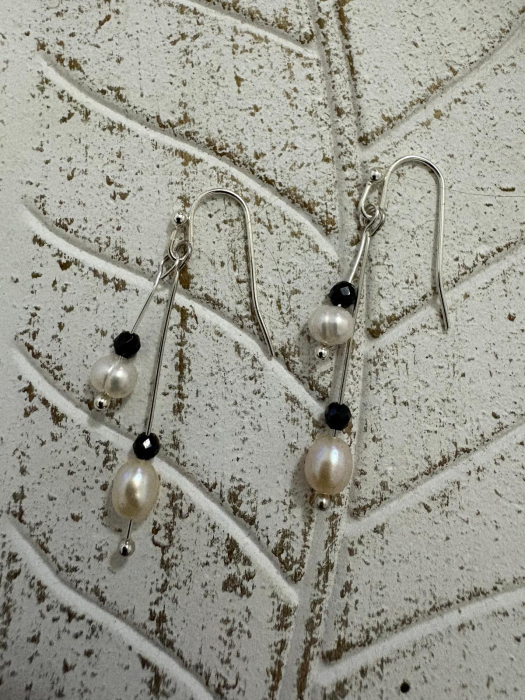  Cercei perle naturale si turmalină negra– Bijuterii handmade elegante [3]