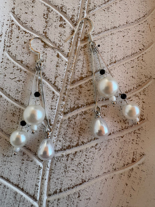  Cercei triunghi turmalină multicoloră și perle – Bijuterii handmade elegante [2]