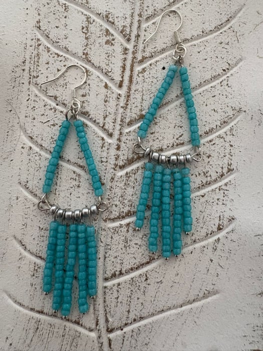 Cercei rotunzi cu mărgele mov și  albastru stil boho chic [9]