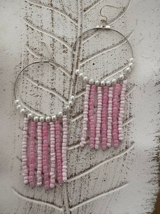 Cercei rotunzi cu mărgele mov și  albastru stil boho chic [7]