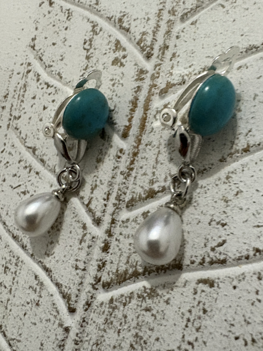Cercei turcoaz perle clips handmade [2]