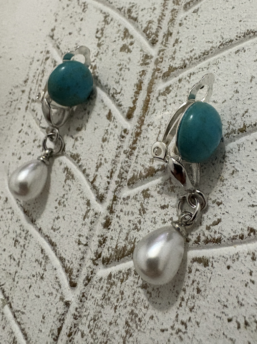 Cercei turcoaz perle clips handmade [3]