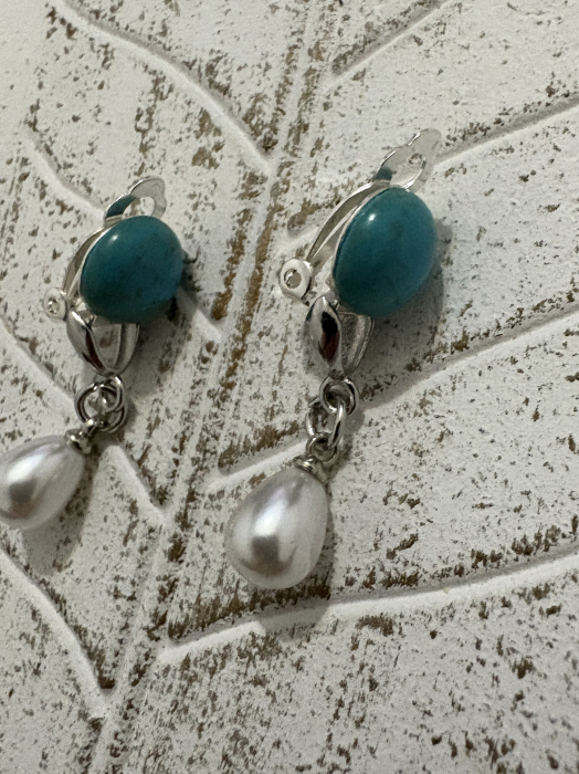 Cercei turcoaz perle clips handmade [4]