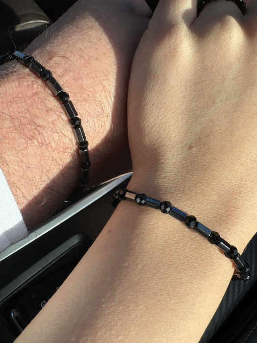 Set el și ea Hematit și Cristale Negre – bijuterii cuplu handmade [3]