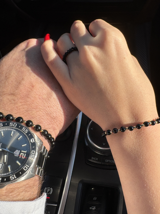 Set el și ea Onix 4 mm și 6 mm cu Argint 925 placat cu aur – bijuterii cuplu handmade [5]