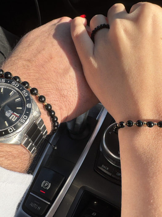 Set el și ea Onix 4 mm și 6 mm cu Argint 925 placat cu aur – bijuterii cuplu handmade [3]