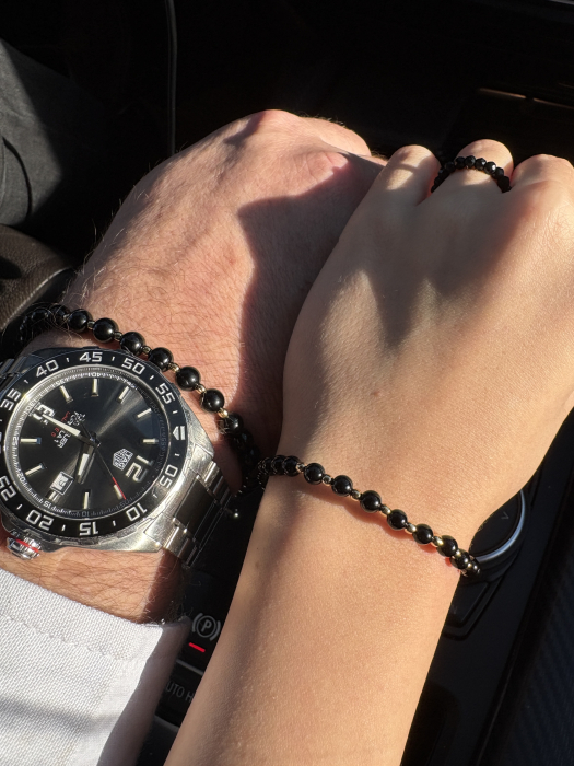 Set el și ea Onix 4 mm și 6 mm cu Argint 925 placat cu aur – bijuterii cuplu handmade [4]