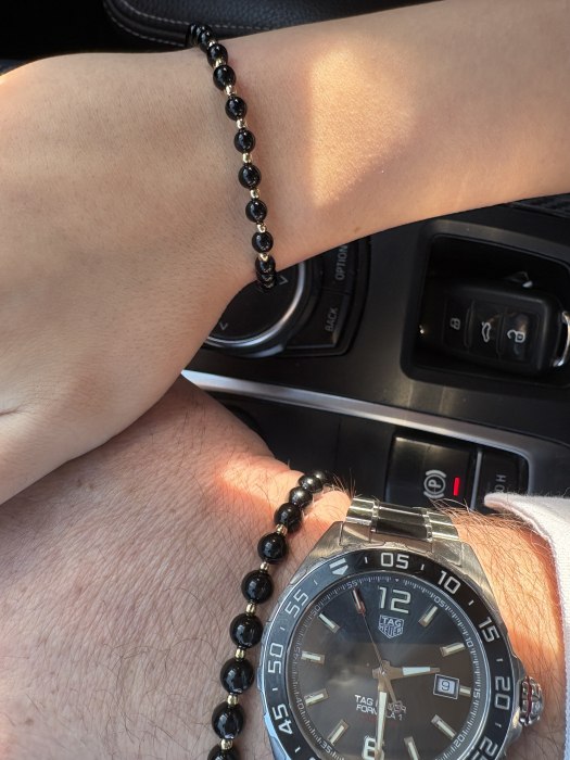 Set el și ea Onix 4 mm și 6 mm cu Argint 925 placat cu aur – bijuterii cuplu handmade [2]