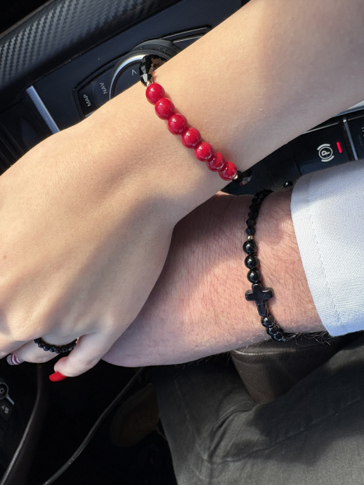 Set el și ea Onix și Agat Roșu cu Cristale – bijuterii cuplu handmade [6]