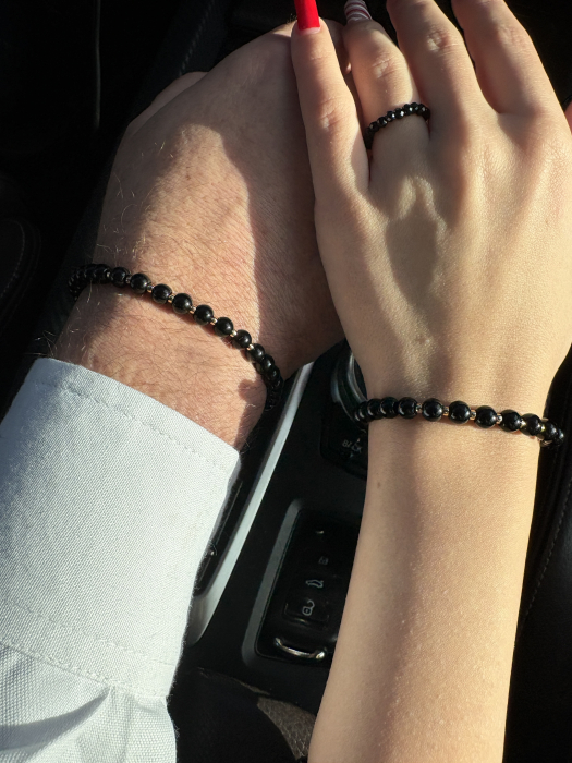 Set el și ea Onix Lucios și Argint 925 placat cu aur – bijuterii cuplu handmade [4]