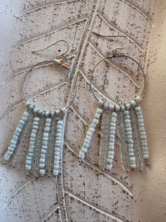 Cercei - Cercei rotunzi cu mărgele albastru stil boho chic