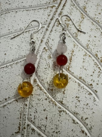 3. Chakra Plexului Solar - Centrul Identitatii Personale - Manipura - cercei-citrin-carneol-cuart-roz-Cm162