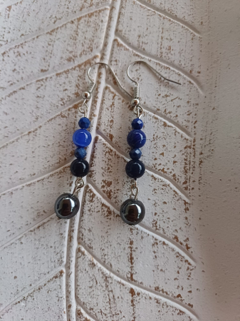 Lapis lazuli - Cercei Agat albastru, Lapis Lazuli si Hematit