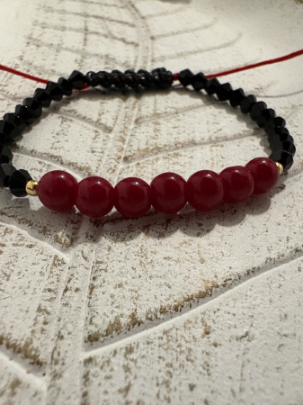 Brățară agat roșu cu cristale negre și bile argint 925 [2]
