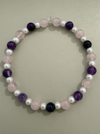 Brățară cerc cuarț roz ametist perle [3]