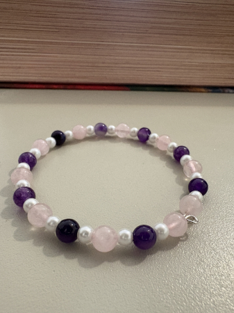Brățară cerc cuarț roz ametist perle