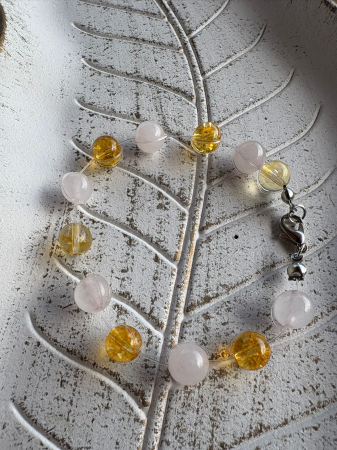 Brățară Citrin & Cuart Roz – Bucurie, Abundență și Vindecare a Inimii [1]