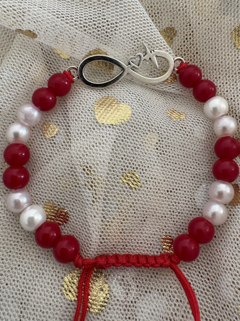 Brățară coral perle infinit șnur roșu [1]