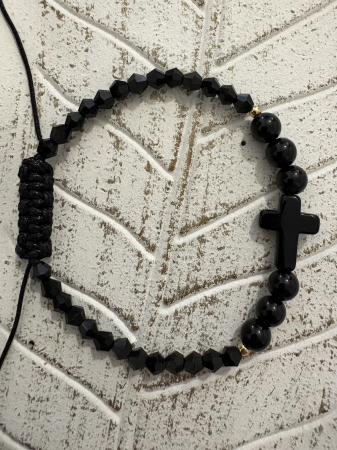Bratari cu Argint 925 - Brățară cruce neagră cu onix și cristale negre
