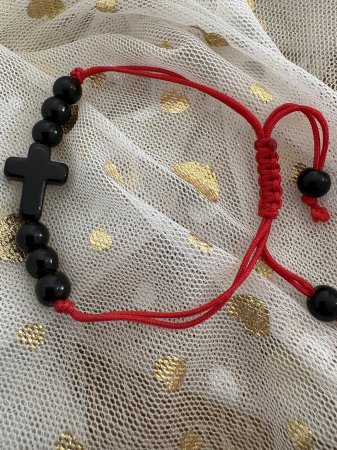 Bratari - Brățară cruce și onix negru – simbol al protecției și credinței | Cercei Magici