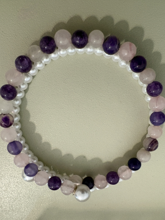 Brățară dubla cerc cuarț roz ametist perle [4]
