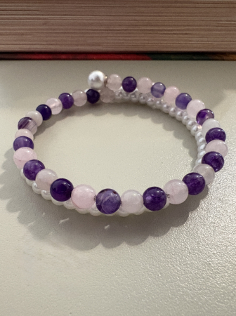 Brățară dubla cerc cuarț roz ametist perle [1]