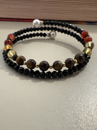 Brățară dublă citrin ochi de tigru carneol argint placat aur [3]