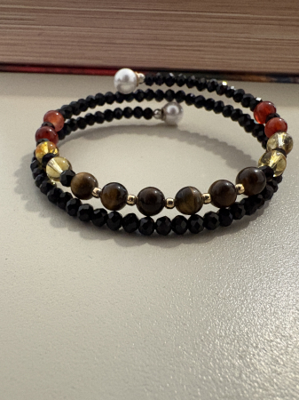 Brățară dublă citrin ochi de tigru carneol argint placat aur [2]