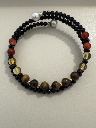 Brățară dublă citrin ochi de tigru carneol argint placat aur [5]