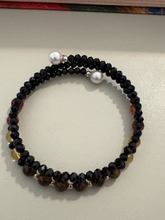 Brățară dublă citrin ochi de tigru carneol argint placat aur [6]