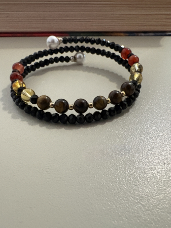 Brățară dublă - Brățară dublă citrin ochi de tigru carneol argint placat aur