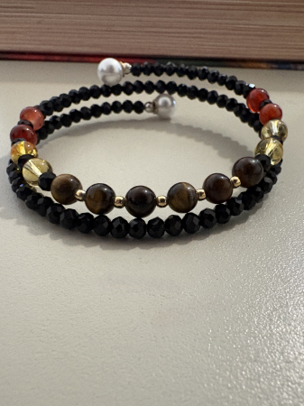 Brățară dublă citrin ochi de tigru carneol argint placat aur [1]