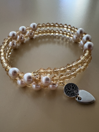 Produse - Brățară dublă Perle de Mallorca și Cristale Crem – Eleganță și Feminitate