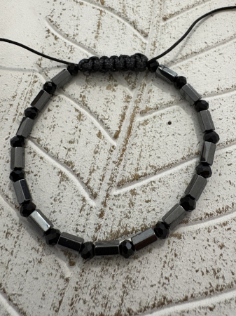 Brățară Hematit și cristale negre pe șnur negru [1]