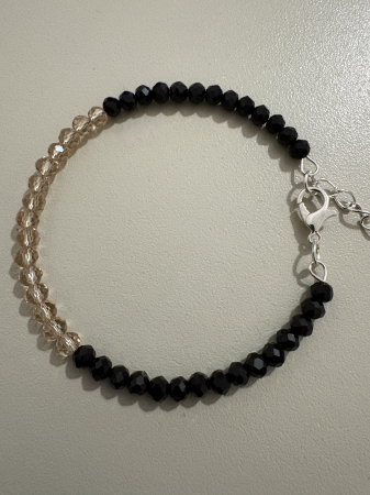 Inele Martisor - ed. limitata - Brățară Mărțișor – Cristale Negre și Crem 4mm