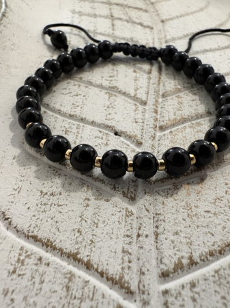 Brățară din onix natural cu bile din argint placat cu aur, confortabilă și versatilă [3]