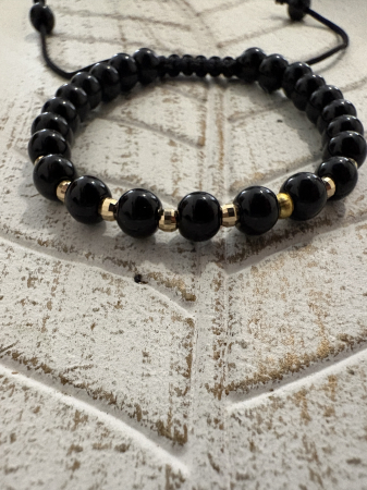 Brățară din onix natural cu bile din argint placat cu aur, confortabilă și versatilă [2]