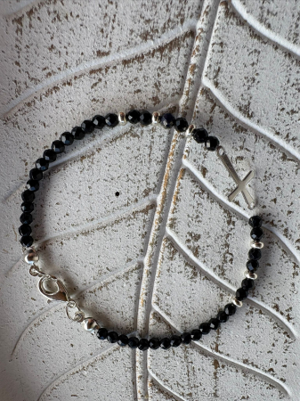 Brățară Onix Lucios 4mm cu Bile de Argint și Cruciuliță din Oțel – Protecție, Eleganță & Echilibru [3]