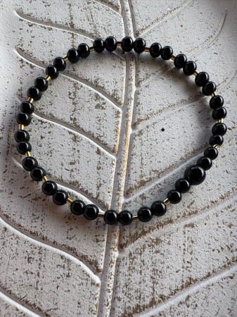 Brățară Onix Lucios 4mm cu Tuburi Argint 925 Placate cu Aur – Minimalistă & Elegantă [2]