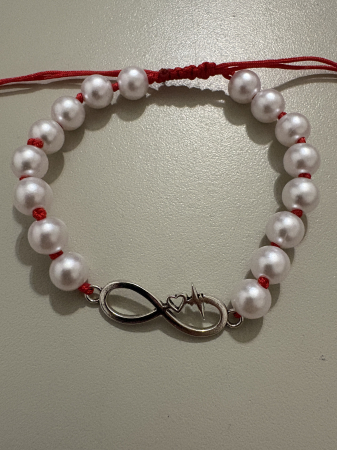 Negru - Brățară perle infinit șnur roșu
