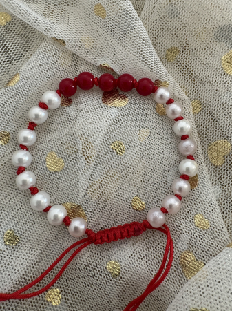 Brățară coral și perle șnur roșu [2]