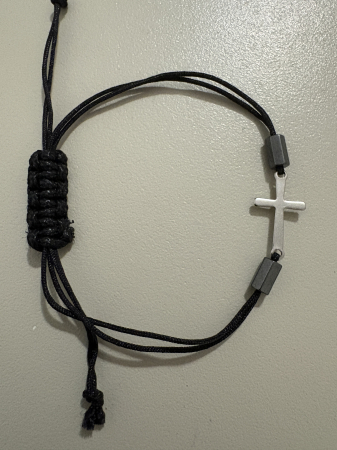 Bratari - Brățară șnur negru cu cruce argint 925