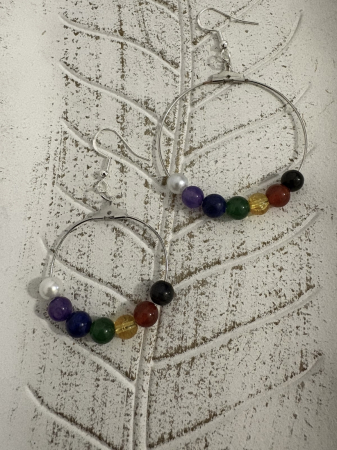 Cercei rotunzi - Cercei 7 chakre cerc mare pietre naturale handmade