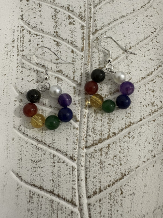 Cercei rotunzi - Cercei 7 chakre cerc plin pietre naturale handmade