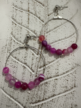 Cercei agat roz cerc mare handmade [1]