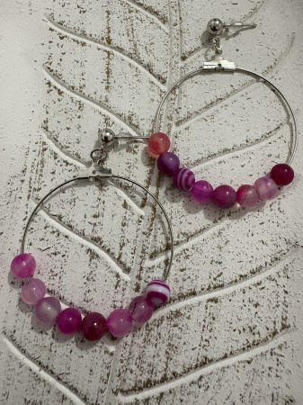 Agat Roz - Cercei agat roz cerc mare handmade