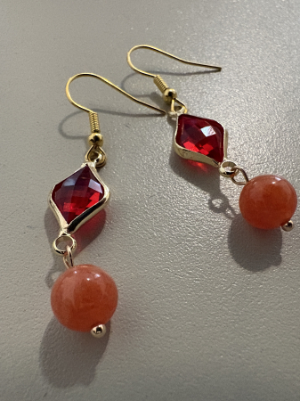 Tortițe tip cârlig (hook) - Cercei aventurin portocaliu - energie și stil