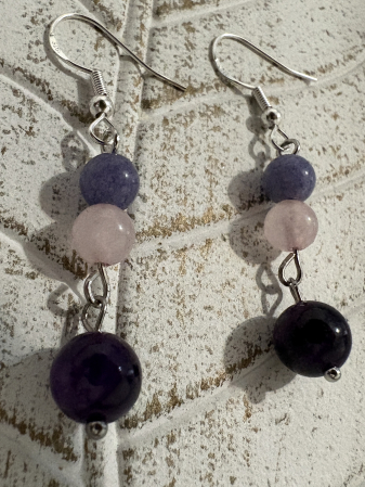 Cercei Calcedonie, Ametist și Cuart Roz – bijuterii handmade pentru iubire și armonie [2]