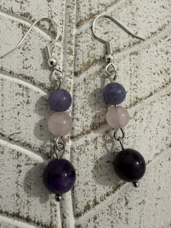 Cercei Calcedonie, Ametist și Cuart Roz – bijuterii handmade pentru iubire și armonie [2]